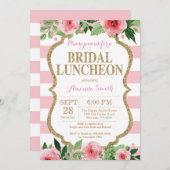 ピンクおよび金ゴールドのグリッターの花嫁の昼食会の招待状 招待状 (正面/裏面)