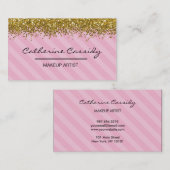ピンクおよび金ゴールドのグリッターの輝き、メーキャップアーティスト 名刺 (正面/裏面)