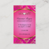 ピンクおよび金ゴールドのダマスク織の写真の名刺 名刺 (裏面)