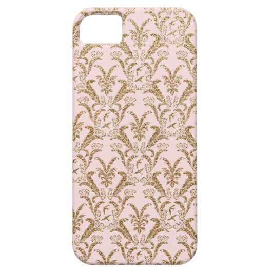 ピンクおよび金ゴールドのダマスク織パターン Case-Mate iPhoneケース (裏面)