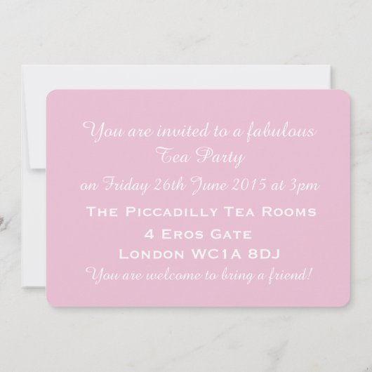 ピンクおよび金ゴールドのティーカップの茶パーティの招待状 招待状 (裏面)