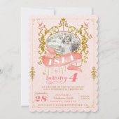 ピンクおよび金ゴールドのプリンセスのバースデーパーティ招待状 招待状 (正面)
