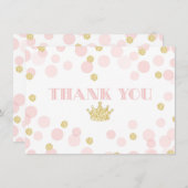 ピンクおよび金ゴールドのプリンセスの紙吹雪のサンキューカード サンキューカード (正面/裏面)