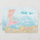 ピンクおよび金ゴールドの人魚のサンキューカード サンキューカード (正面/裏面)
