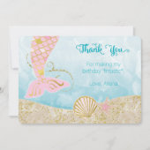 ピンクおよび金ゴールドの人魚のサンキューカード サンキューカード (正面)