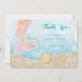 ピンクおよび金ゴールドの人魚のサンキューカード サンキューカード