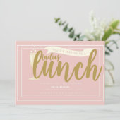 ピンクおよび金ゴールドの女性昼食の招待状 招待状 (スタンド正面)