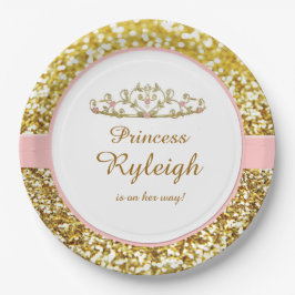 ピンクおよび金ゴールドの王女のプレート ペーパープレート