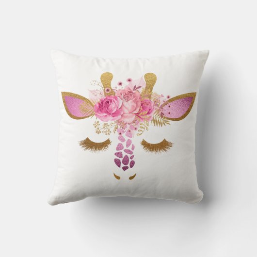 ピンクおよび金ゴールドの睡眠のキリンの枕 クッション (裏面)