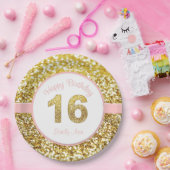 ピンクおよび金ゴールドの第16誕生日のプレート ペーパープレート (パーティー)