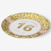 ピンクおよび金ゴールドの第16誕生日のプレート ペーパープレート (アングル)