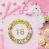 ピンクおよび金ゴールドの第16誕生日のプレート ペーパープレート (パーティー)