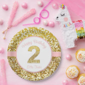 ピンクおよび金ゴールドの第2誕生日のプレート ペーパープレート (パーティー)