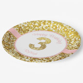 ピンクおよび金ゴールドの第3誕生日のプレート ペーパープレート (アングル)