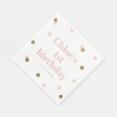 ピンクおよび金ゴールドの紙吹雪の最初誕生会 スタンダードランチョンナプキン (角)