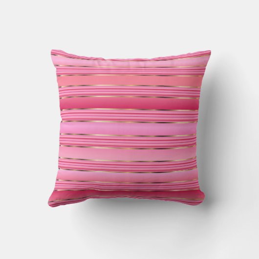 ピンクおよび金ゴールドの綿菓子のピンクのストライプ クッション (裏面)