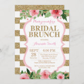 ピンクおよび金ゴールドの花嫁のブランチの招待状のグリッター 招待状 (正面/裏面)