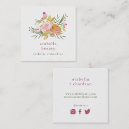 ピンクおよび金ゴールドの花柄|の会合媒体アイコン スクエア名刺
