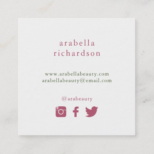 ピンクおよび金ゴールドの花柄|の会合媒体アイコン スクエア名刺 (裏面)