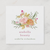 ピンクおよび金ゴールドの花柄|の会合媒体アイコン スクエア名刺 (正面)