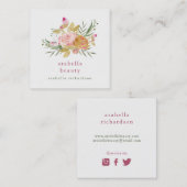 ピンクおよび金ゴールドの花柄|の会合媒体アイコン スクエア名刺 (正面/裏面)