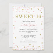 ピンクおよび金ゴールドの菓子16匹の誕生日の招待状 招待状 (正面)