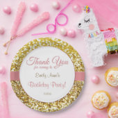 ピンクおよび金ゴールドの誕生会のプレート ペーパープレート (パーティー)