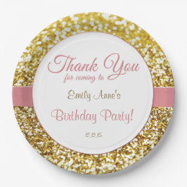 ピンクおよび金ゴールドの誕生会のプレート ペーパープレート