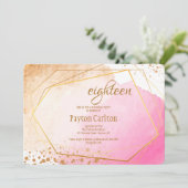 ピンクおよび金ゴールドの誕生日のパーティの招待状 招待状 (スタンド正面)