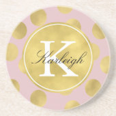 ピンクおよび金ゴールドの輝きの点のモノグラム コースター (正面)