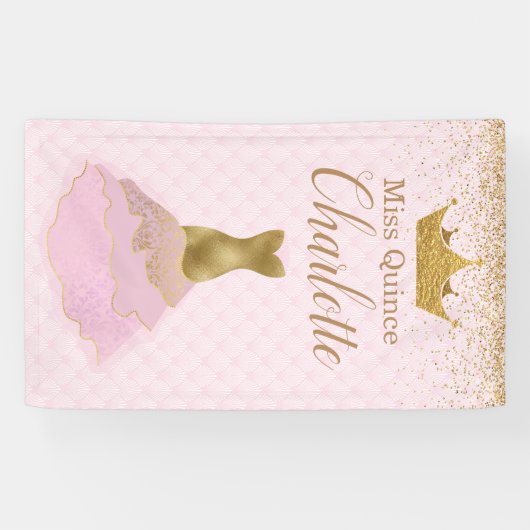 ピンクおよび金ゴールドの魅力的な服のQuinceañeraの旗 横断幕 (横)