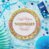 ピンクおよび金ゴールドのthreenagerの誕生日のプレート ペーパープレート (パーティー)
