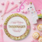 ピンクおよび金ゴールドのthreenagerの誕生日のプレート ペーパープレート (パーティー)