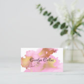 ピンクおよび金ゴールドインク汚れの名刺 名刺 (スタンド正面)