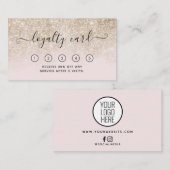 ピンクおよび金ゴールドグリッターサロンロイヤリティカード（ロゴ付き） 名刺 (正面/裏面)