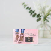 ピンクおよび金ゴールドファッションデザイナーQRコード 名刺 (スタンド正面)