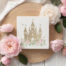 ピンクおよび金ゴールドフローラプリンセス誕生日 スクエアシール