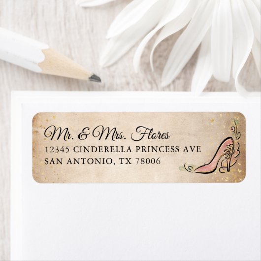 ピンクおよび金ゴールドプリンセスシューズエレガント差出人住所 ラベル (インサイチュ)