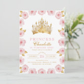 ピンクおよび金ゴールドプリンセスバラ誕生日招待状 招待状 (スタンド正面)