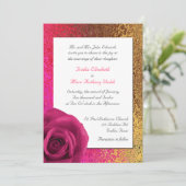ピンクおよび金ゴールドホイルの一見の結婚式招待状 招待状 (スタンド正面)