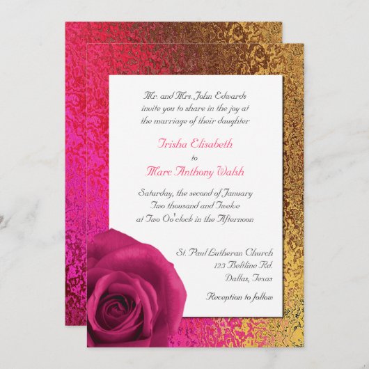 ピンクおよび金ゴールドホイルの一見の結婚式招待状 招待状 (正面/裏面)