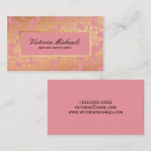 ピンクおよび金ゴールドホイルの一見の花の名刺 名刺 (正面/裏面)