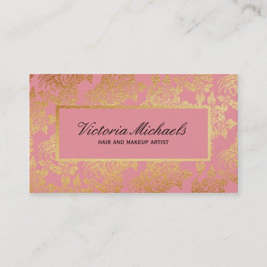 ピンクおよび金ゴールドホイルの一見の花の名刺 名刺 (正面)
