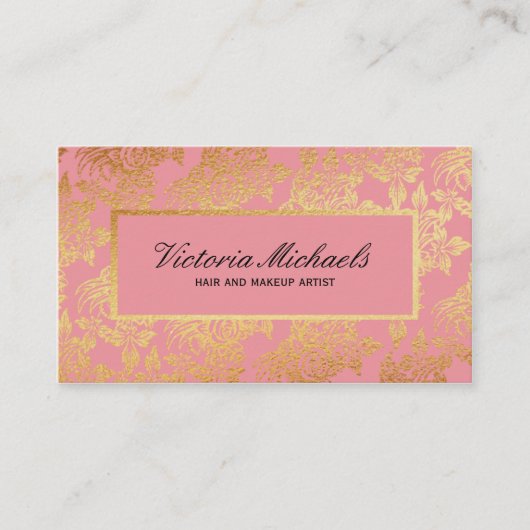 ピンクおよび金ゴールドホイルの一見の花の名刺 名刺 (正面)