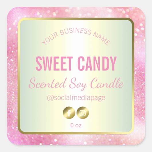 ピンクおよび金ゴールド色テーマ製品ラベル スクエアシール (正面)