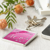 ピンクおよび銀製のSweet sixteen Keychain キーホルダー (側面)