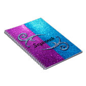 ピンクおよび青いグリッター及び渦巻 ノートブック (右側)