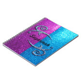 ピンクおよび青いグリッター及び渦巻 ノートブック (左側)