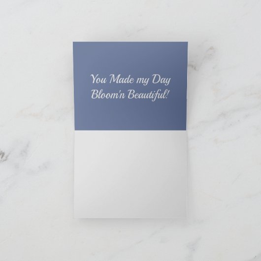 ピンクおよび青いデニムの水彩画の花柄 サンキューカード (内部)