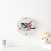 ピンクおよび青いフクロウのカップル ラウンド壁時計 (ホーム)